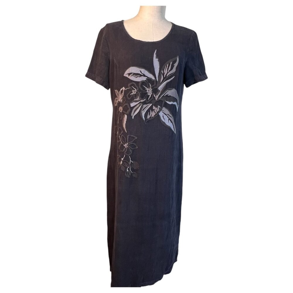 VTG Carole Little Linen Floral Embroidered Maxi Dress Short Sleeve 10 Petite - Picture 11 of 11
